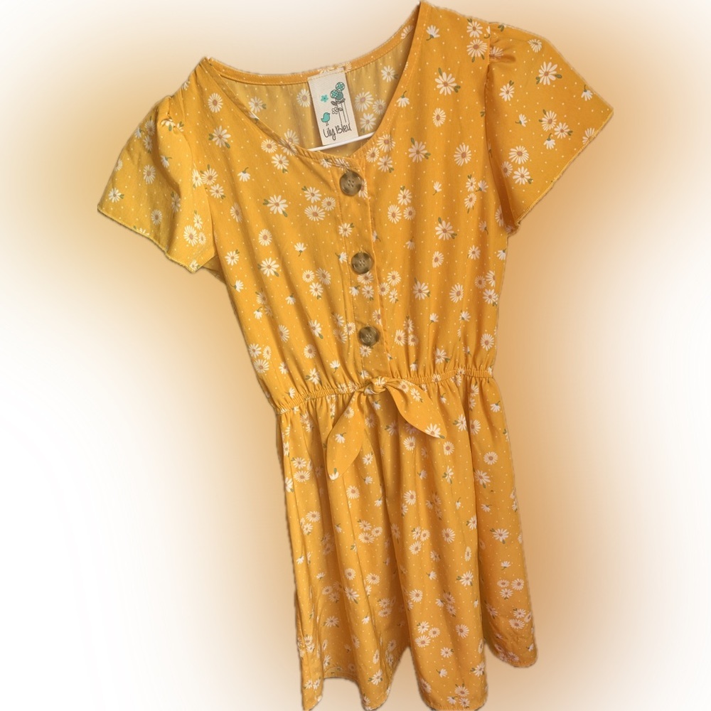 Lily Bleu Girls Yellow Floral A-Line Dress